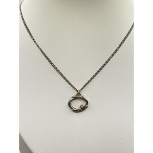 14K GOLD  & 925 Diamond Circle Pendant Adjustable 16"-18" Necklace Signed